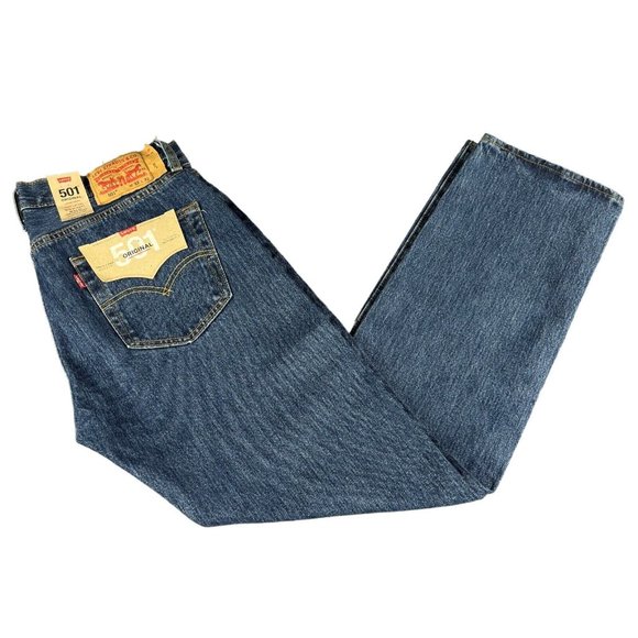 Levi's 501 Original Button Fly Navy Blue Denim Jeans Men's Sizes 32x32 -  38x32 Straight